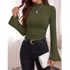 image:imagePRETTYGARDEN Womens Long Bell Sleeve Mock Neck Ribbed Tops  Ribbed Flare Bell Sleeve Top Flattering Ruched Waist Y2K Clothes Dressy Casual Shirts Fall Winter Work Going Out OutfitsArmy Green