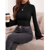 image:imagePRETTYGARDEN Womens Long Bell Sleeve Mock Neck Ribbed Tops  Ribbed Flare Bell Sleeve Top Flattering Ruched Waist Y2K Clothes Dressy Casual Shirts Fall Winter Work Going Out OutfitsBlack