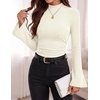 image:imagePRETTYGARDEN Womens Long Bell Sleeve Mock Neck Ribbed Tops  Ribbed Flare Bell Sleeve Top Flattering Ruched Waist Y2K Clothes Dressy Casual Shirts Fall Winter Work Going Out OutfitsBeige