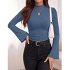 image:imagePRETTYGARDEN Womens Long Bell Sleeve Mock Neck Ribbed Tops  Ribbed Flare Bell Sleeve Top Flattering Ruched Waist Y2K Clothes Dressy Casual Shirts Fall Winter Work Going Out OutfitsGrey Blue