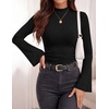 image:imagePRETTYGARDEN Womens Long Bell Sleeve Mock Neck Ribbed Tops  Ribbed Flare Bell Sleeve Top Flattering Ruched Waist Y2K Clothes Dressy Casual Shirts Fall Winter Work Going Out OutfitsBlack