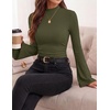 image:imagePRETTYGARDEN Womens Long Bell Sleeve Mock Neck Ribbed Tops  Ribbed Flare Bell Sleeve Top Flattering Ruched Waist Y2K Clothes Dressy Casual Shirts Fall Winter Work Going Out OutfitsArmy Green
