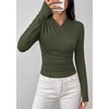 image:imagePRETTYGARDEN Womens Long Sleeve Shirts 2026 Fall V Neck Cross Wrap Going Out Top Ribbed Ruched Fitted Business Casual ClothesArmy Green