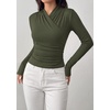 image:imagePRETTYGARDEN Womens Long Sleeve Shirts 2026 Fall V Neck Cross Wrap Going Out Top Ribbed Ruched Fitted Business Casual ClothesArmy Green