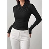 image:imagePRETTYGARDEN Womens Long Sleeve Shirts 2026 Fall V Neck Cross Wrap Going Out Top Ribbed Ruched Fitted Business Casual ClothesBlack