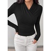 image:imagePRETTYGARDEN Womens Long Sleeve Shirts 2026 Fall V Neck Cross Wrap Going Out Top Ribbed Ruched Fitted Business Casual ClothesBlack
