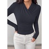 image:imagePRETTYGARDEN Womens Long Sleeve Shirts 2026 Fall V Neck Cross Wrap Going Out Top Ribbed Ruched Fitted Business Casual ClothesNavy Blue