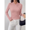 image:imagePRETTYGARDEN Womens Long Sleeve Shirts 2026 Fall V Neck Cross Wrap Going Out Top Ribbed Ruched Fitted Business Casual ClothesPink