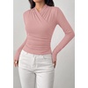 image:imagePRETTYGARDEN Womens Long Sleeve Shirts 2026 Fall V Neck Cross Wrap Going Out Top Ribbed Ruched Fitted Business Casual ClothesPink
