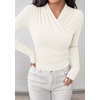 image:imagePRETTYGARDEN Womens Long Sleeve Shirts 2026 Fall V Neck Cross Wrap Going Out Top Ribbed Ruched Fitted Business Casual ClothesWhite