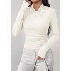 image:imagePRETTYGARDEN Womens Long Sleeve Shirts 2026 Fall V Neck Cross Wrap Going Out Top Ribbed Ruched Fitted Business Casual ClothesWhite