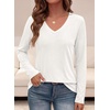 image:imagePRETTYGARDEN Womens Long Sleeve Shirts V Neck Basic Tees  Going Out Tops Soft Comfy Plain TShirts Loose Fit Tunic Blouses Casual Versatile Wear Brunch Outfits 2026 Fall ClothesWhite