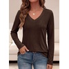 image:imagePRETTYGARDEN Womens Long Sleeve Shirts V Neck Basic Tees  Going Out Tops Soft Comfy Plain TShirts Loose Fit Tunic Blouses Casual Versatile Wear Brunch Outfits 2026 Fall ClothesDark Brown