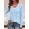 image:imagePRETTYGARDEN Womens Long Sleeve Shirts V Neck Basic Tees  Going Out Tops Soft Comfy Plain TShirts Loose Fit Tunic Blouses Casual Versatile Wear Brunch Outfits 2026 Fall ClothesLight Blue
