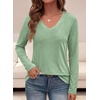 image:imagePRETTYGARDEN Womens Long Sleeve Shirts V Neck Basic Tees  Going Out Tops Soft Comfy Plain TShirts Loose Fit Tunic Blouses Casual Versatile Wear Brunch Outfits 2026 Fall ClothesLight Green