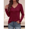 image:imagePRETTYGARDEN Womens Long Sleeve Shirts V Neck Basic Tees  Going Out Tops Soft Comfy Plain TShirts Loose Fit Tunic Blouses Casual Versatile Wear Brunch Outfits 2026 Fall ClothesBurgundy