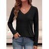image:imagePRETTYGARDEN Womens Long Sleeve Shirts V Neck Basic Tees  Going Out Tops Soft Comfy Plain TShirts Loose Fit Tunic Blouses Casual Versatile Wear Brunch Outfits 2026 Fall ClothesBlack