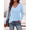 image:imagePRETTYGARDEN Womens Long Sleeve Shirts V Neck Basic Tees  Going Out Tops Soft Comfy Plain TShirts Loose Fit Tunic Blouses Casual Versatile Wear Brunch Outfits 2026 Fall ClothesLight Blue