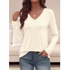 image:imagePRETTYGARDEN Womens Long Sleeve Shirts V Neck Basic Tees  Going Out Tops Soft Comfy Plain TShirts Loose Fit Tunic Blouses Casual Versatile Wear Brunch Outfits 2026 Fall ClothesBeige