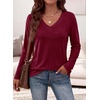 image:imagePRETTYGARDEN Womens Long Sleeve Shirts V Neck Basic Tees  Going Out Tops Soft Comfy Plain TShirts Loose Fit Tunic Blouses Casual Versatile Wear Brunch Outfits 2026 Fall ClothesBurgundy