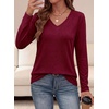 image:imagePRETTYGARDEN Womens Long Sleeve Shirts V Neck Basic Tees  Going Out Tops Soft Comfy Plain TShirts Loose Fit Tunic Blouses Casual Versatile Wear Brunch Outfits 2026 Fall ClothesBurgundy