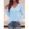 image:imagePRETTYGARDEN Womens Long Sleeve Shirts V Neck Basic Tees  Going Out Tops Soft Comfy Plain TShirts Loose Fit Tunic Blouses Casual Versatile Wear Brunch Outfits 2026 Fall ClothesLight Blue