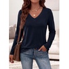 image:imagePRETTYGARDEN Womens Long Sleeve Shirts V Neck Basic Tees  Going Out Tops Soft Comfy Plain TShirts Loose Fit Tunic Blouses Casual Versatile Wear Brunch Outfits 2026 Fall ClothesDark Blue