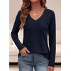 image:imagePRETTYGARDEN Womens Long Sleeve Shirts V Neck Basic Tees  Going Out Tops Soft Comfy Plain TShirts Loose Fit Tunic Blouses Casual Versatile Wear Brunch Outfits 2026 Fall ClothesDark Blue