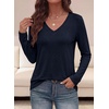 image:imagePRETTYGARDEN Womens Long Sleeve Shirts V Neck Basic Tees  Going Out Tops Soft Comfy Plain TShirts Loose Fit Tunic Blouses Casual Versatile Wear Brunch Outfits 2026 Fall ClothesDark Blue
