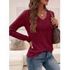image:imagePRETTYGARDEN Womens Long Sleeve Shirts V Neck Basic Tees  Going Out Tops Soft Comfy Plain TShirts Loose Fit Tunic Blouses Casual Versatile Wear Brunch Outfits 2026 Fall ClothesBurgundy