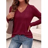 image:imagePRETTYGARDEN Womens Long Sleeve Shirts V Neck Basic Tees  Going Out Tops Soft Comfy Plain TShirts Loose Fit Tunic Blouses Casual Versatile Wear Brunch Outfits 2026 Fall ClothesBurgundy