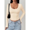 image:imagePRETTYGARDEN Womens Long Sleeve Tops 2026 Casual Scoop Neck Basic Tees Slim Fitted Tshirts Layer Knit Fall OutfitsApricot