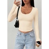 image:imagePRETTYGARDEN Womens Long Sleeve Tops 2026 Casual Scoop Neck Basic Tees Slim Fitted Tshirts Layer Knit Fall OutfitsApricot