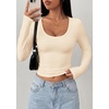 image:imagePRETTYGARDEN Womens Long Sleeve Tops 2026 Casual Scoop Neck Basic Tees Slim Fitted Tshirts Layer Knit Fall OutfitsApricot