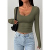 image:imagePRETTYGARDEN Womens Long Sleeve Tops 2026 Casual Scoop Neck Basic Tees Slim Fitted Tshirts Layer Knit Fall OutfitsArmy Green