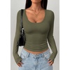 image:imagePRETTYGARDEN Womens Long Sleeve Tops 2026 Casual Scoop Neck Basic Tees Slim Fitted Tshirts Layer Knit Fall OutfitsArmy Green