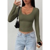 image:imagePRETTYGARDEN Womens Long Sleeve Tops 2026 Casual Scoop Neck Basic Tees Slim Fitted Tshirts Layer Knit Fall OutfitsArmy Green