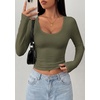 image:imagePRETTYGARDEN Womens Long Sleeve Tops 2026 Casual Scoop Neck Basic Tees Slim Fitted Tshirts Layer Knit Fall OutfitsArmy Green