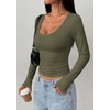 image:imagePRETTYGARDEN Womens Long Sleeve Tops 2026 Casual Scoop Neck Basic Tees Slim Fitted Tshirts Layer Knit Fall OutfitsArmy Green