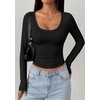 image:imagePRETTYGARDEN Womens Long Sleeve Tops 2026 Casual Scoop Neck Basic Tees Slim Fitted Tshirts Layer Knit Fall OutfitsBlack