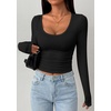 image:imagePRETTYGARDEN Womens Long Sleeve Tops 2026 Casual Scoop Neck Basic Tees Slim Fitted Tshirts Layer Knit Fall OutfitsBlack