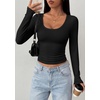 image:imagePRETTYGARDEN Womens Long Sleeve Tops 2026 Casual Scoop Neck Basic Tees Slim Fitted Tshirts Layer Knit Fall OutfitsBlack