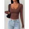 image:imagePRETTYGARDEN Womens Long Sleeve Tops 2026 Casual Scoop Neck Basic Tees Slim Fitted Tshirts Layer Knit Fall OutfitsBrown