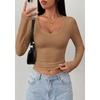 image:imagePRETTYGARDEN Womens Long Sleeve Tops 2026 Casual Scoop Neck Basic Tees Slim Fitted Tshirts Layer Knit Fall OutfitsKhaki