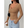 image:imagePRETTYGARDEN Womens Long Sleeve Tops 2026 Casual Scoop Neck Basic Tees Slim Fitted Tshirts Layer Knit Fall OutfitsKhaki
