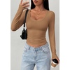 image:imagePRETTYGARDEN Womens Long Sleeve Tops 2026 Casual Scoop Neck Basic Tees Slim Fitted Tshirts Layer Knit Fall OutfitsKhaki