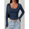 image:imagePRETTYGARDEN Womens Long Sleeve Tops 2026 Casual Scoop Neck Basic Tees Slim Fitted Tshirts Layer Knit Fall OutfitsNavy