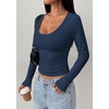 image:imagePRETTYGARDEN Womens Long Sleeve Tops 2026 Casual Scoop Neck Basic Tees Slim Fitted Tshirts Layer Knit Fall OutfitsNavy