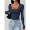 image:imagePRETTYGARDEN Womens Long Sleeve Tops 2026 Casual Scoop Neck Basic Tees Slim Fitted Tshirts Layer Knit Fall OutfitsNavy