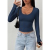 image:imagePRETTYGARDEN Womens Long Sleeve Tops 2026 Casual Scoop Neck Basic Tees Slim Fitted Tshirts Layer Knit Fall OutfitsNavy